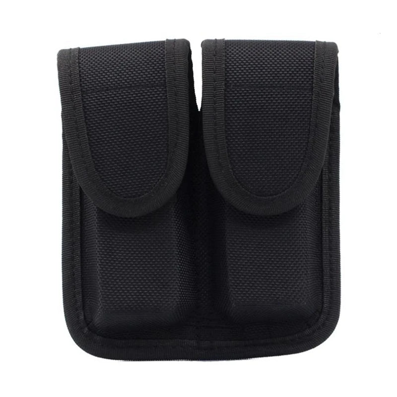 Tactical Double Magazine Pouch for G17 G19 92fs H&K Ruger,Duty Belt Nylon Pistol Mag Pouch with Flashlight Holder Ring Strap