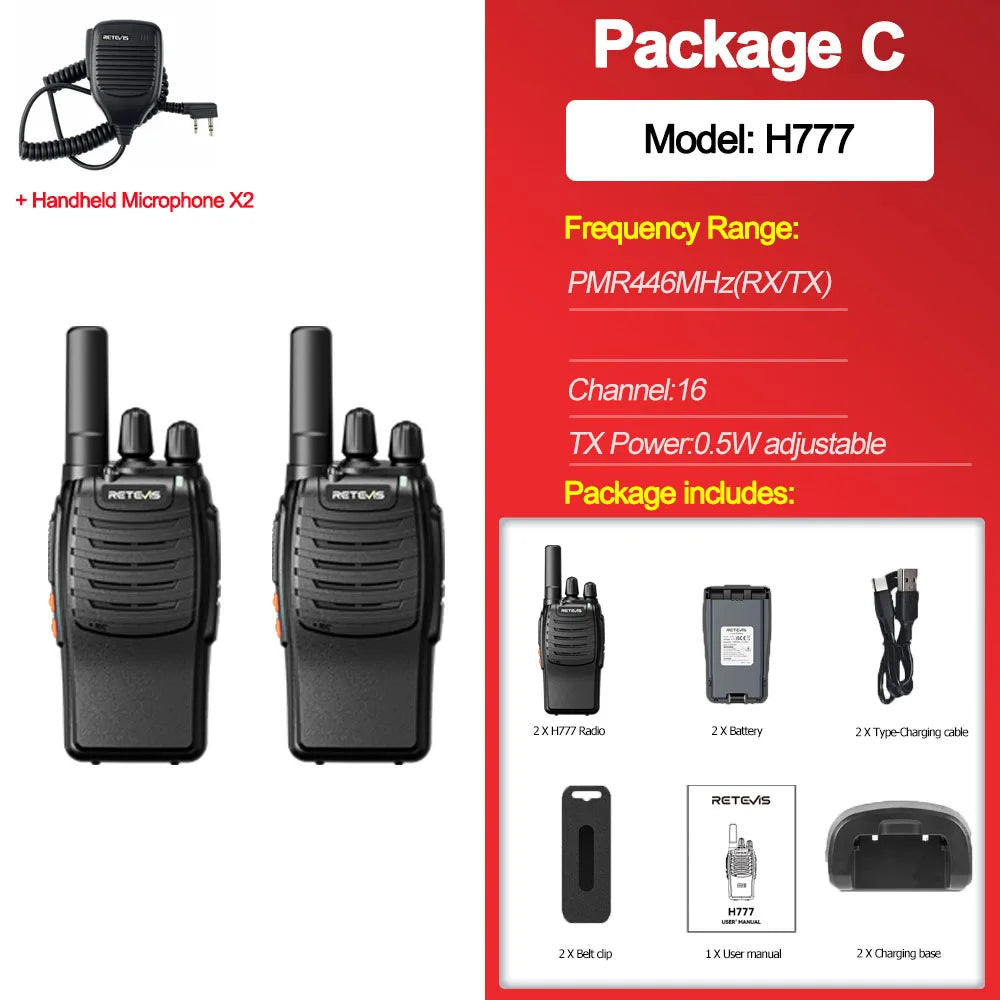 Retevis H777 2PC walkie talkie long range walkie talkies Radios Walkie-talkie Professional Compact Portable Two Way Radio Type-C