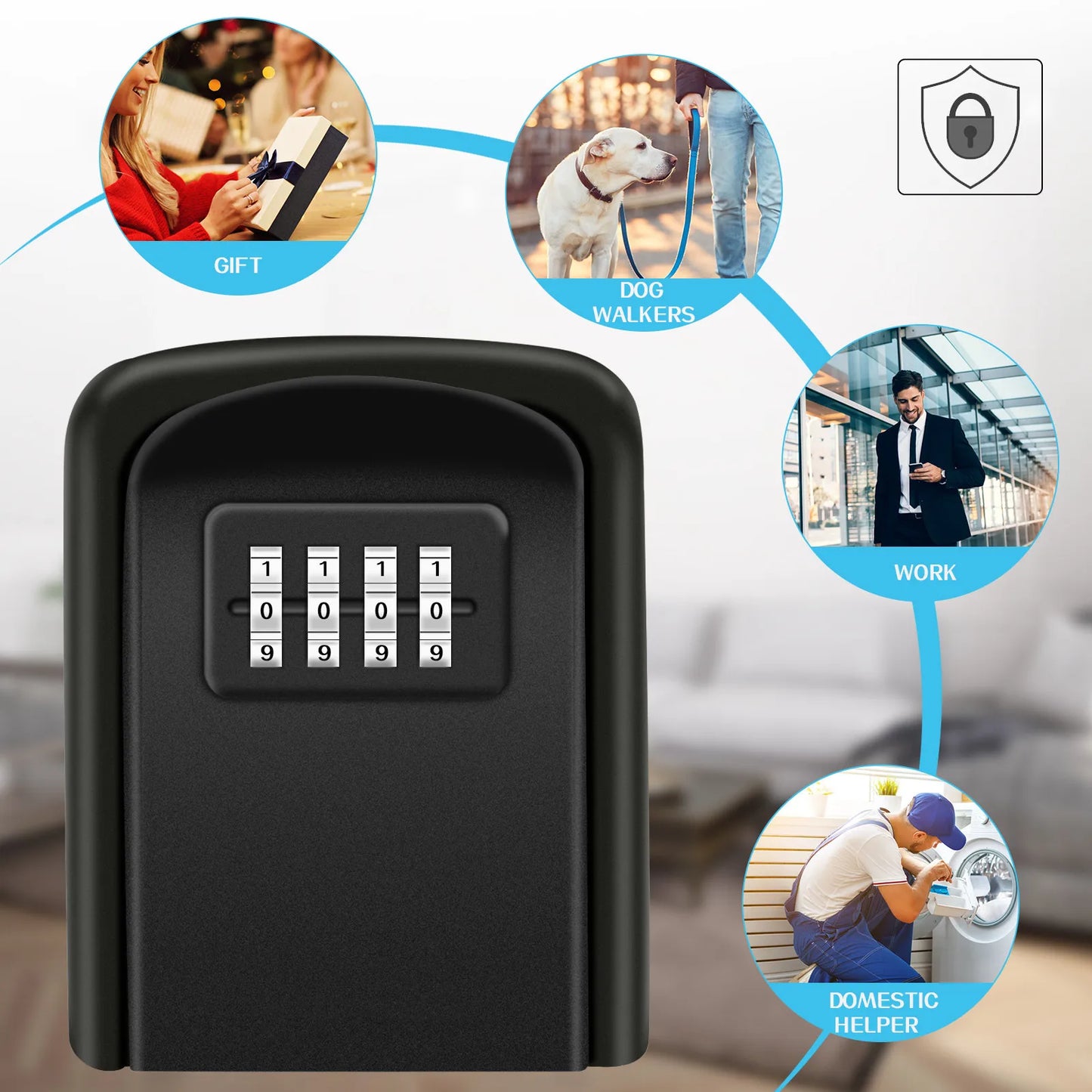 Black/Gold/Silver Metal Key Lock Box Outdoor Wall Mounted Key Holder Organizer 4 Digit Combination Security Storage Secret Box