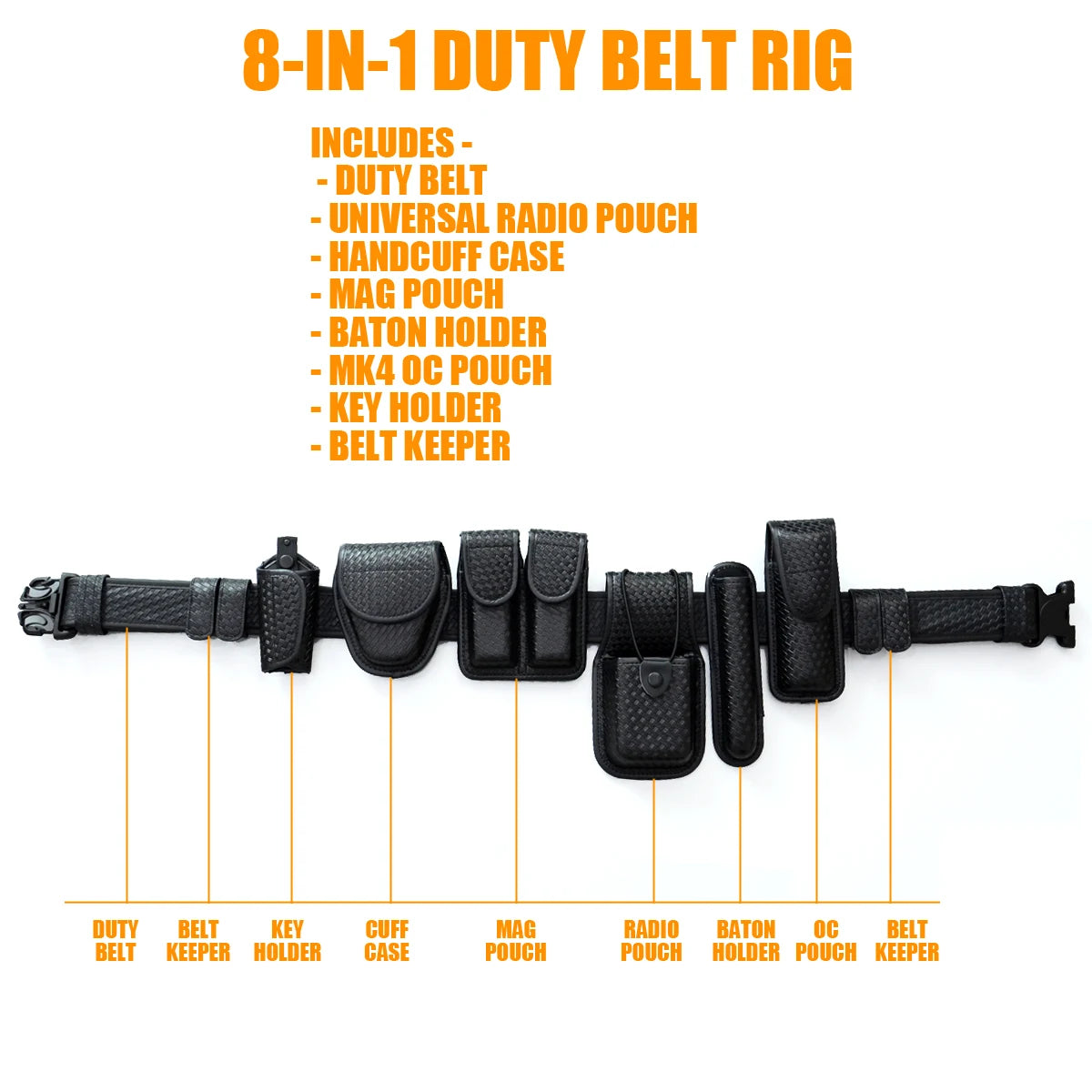 ROCOTACTICAL 8-in-1 Law Enforcement Duty Web Belt Rig with Handcuff Case, Mag Pouch, Basket weave Police Duty Belt Rig