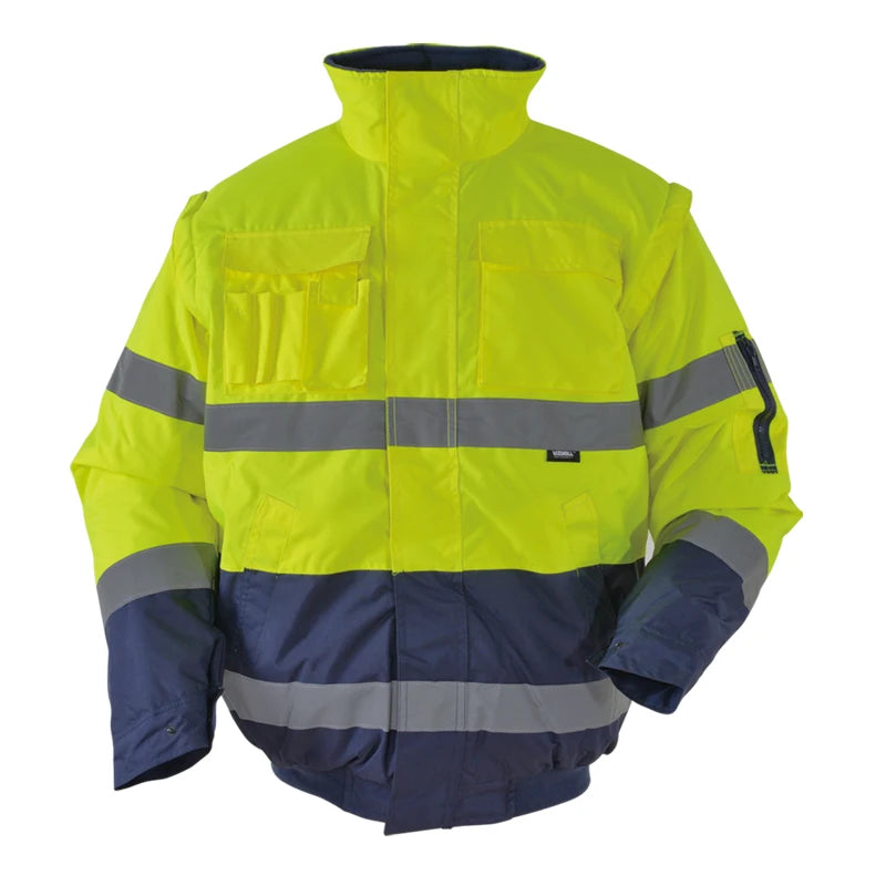 Men's Winter Hi Vis Yellow Safety Jacket Reflective Waterproof Jacket With Removable Sleeves Reflective Workwear