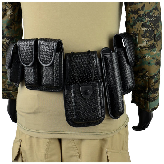 ROCOTACTICAL 8-in-1 Law Enforcement Duty Web Belt Rig with Handcuff Case, Mag Pouch, Basket weave Police Duty Belt Rig