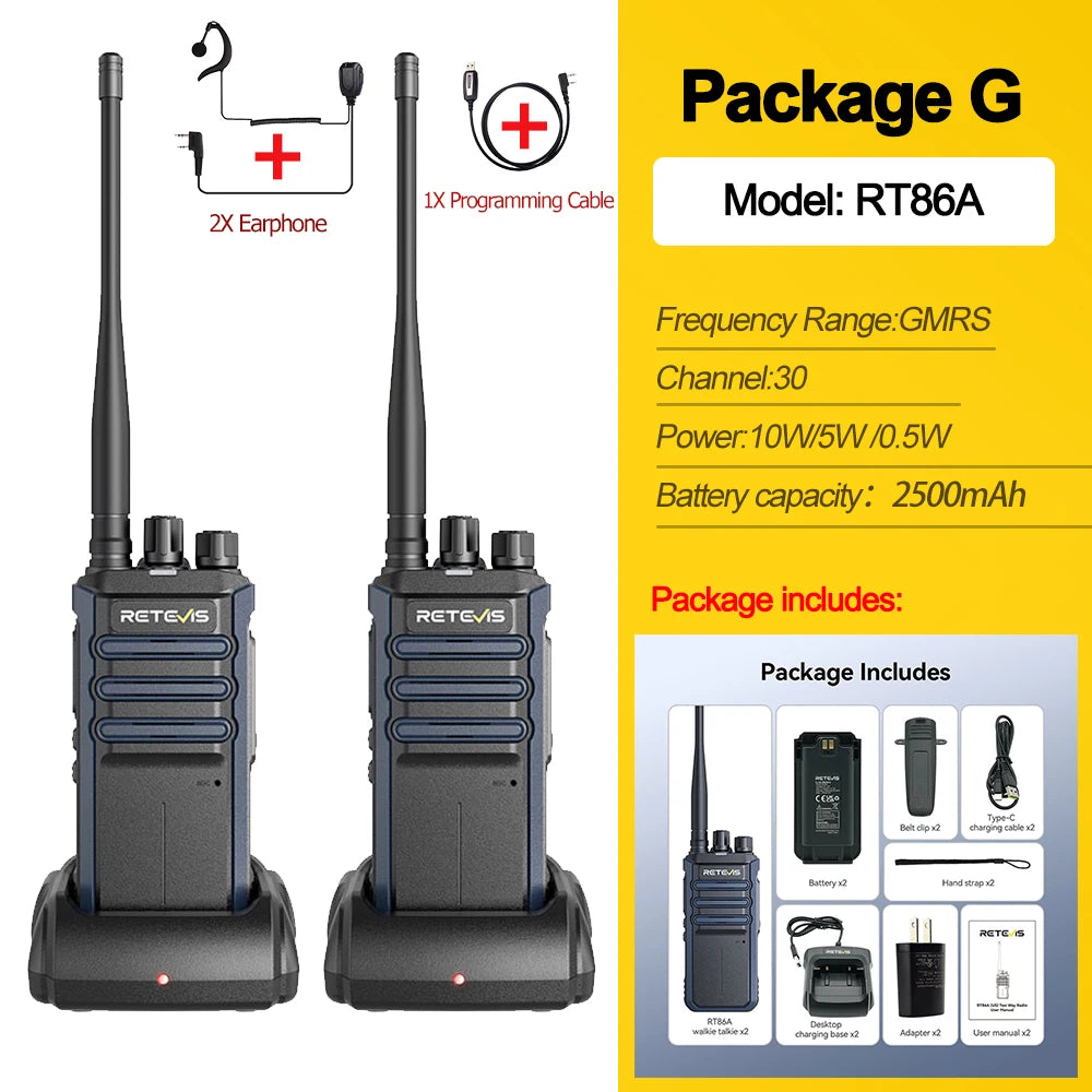 Retevis RT86A Walkie Talkie Radio Heavy Duty Walkie-talkie Communication Long Range 2 pcs Radio Communicator Intercom Long Reach