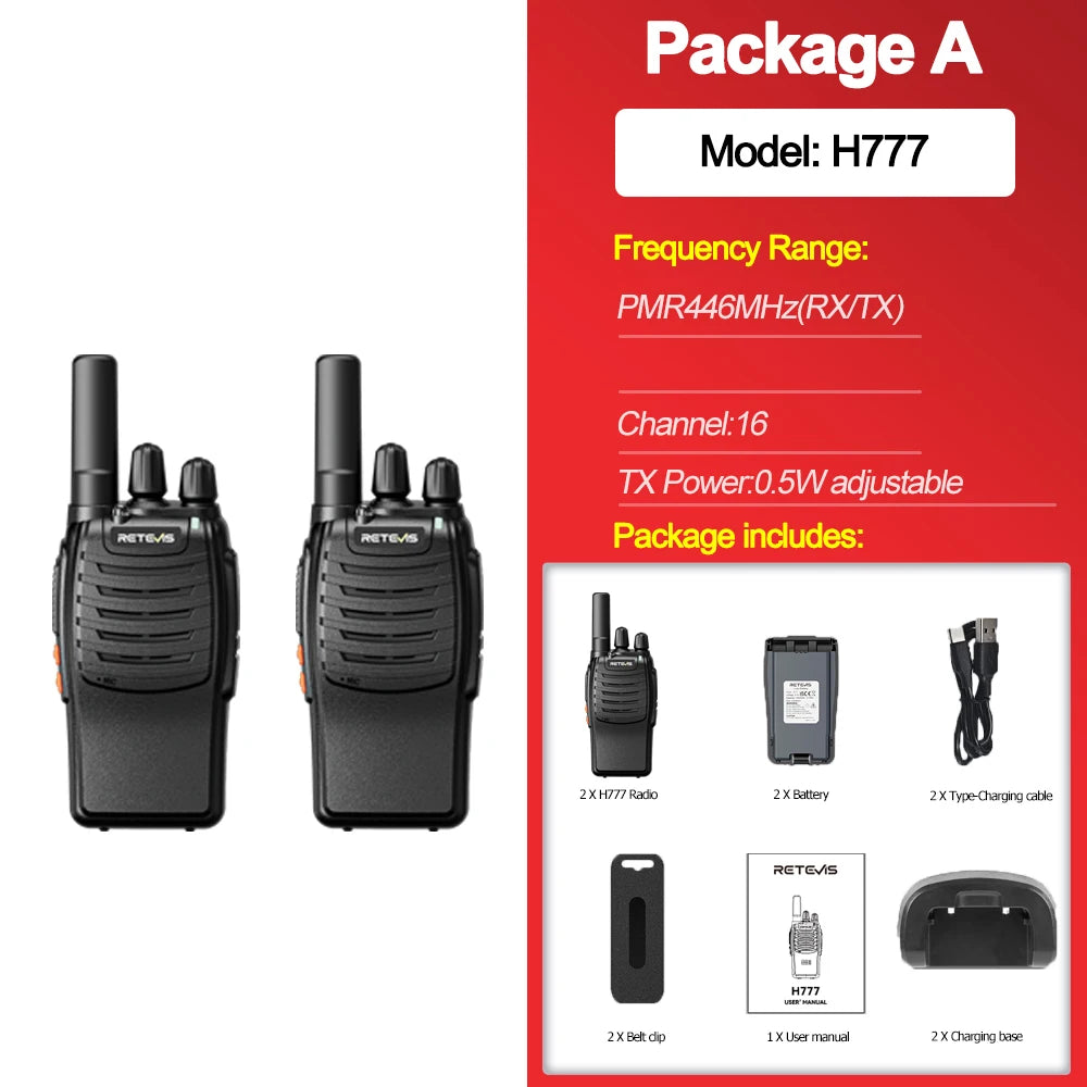 Retevis H777 2PC walkie talkie long range walkie talkies Radios Walkie-talkie Professional Compact Portable Two Way Radio Type-C