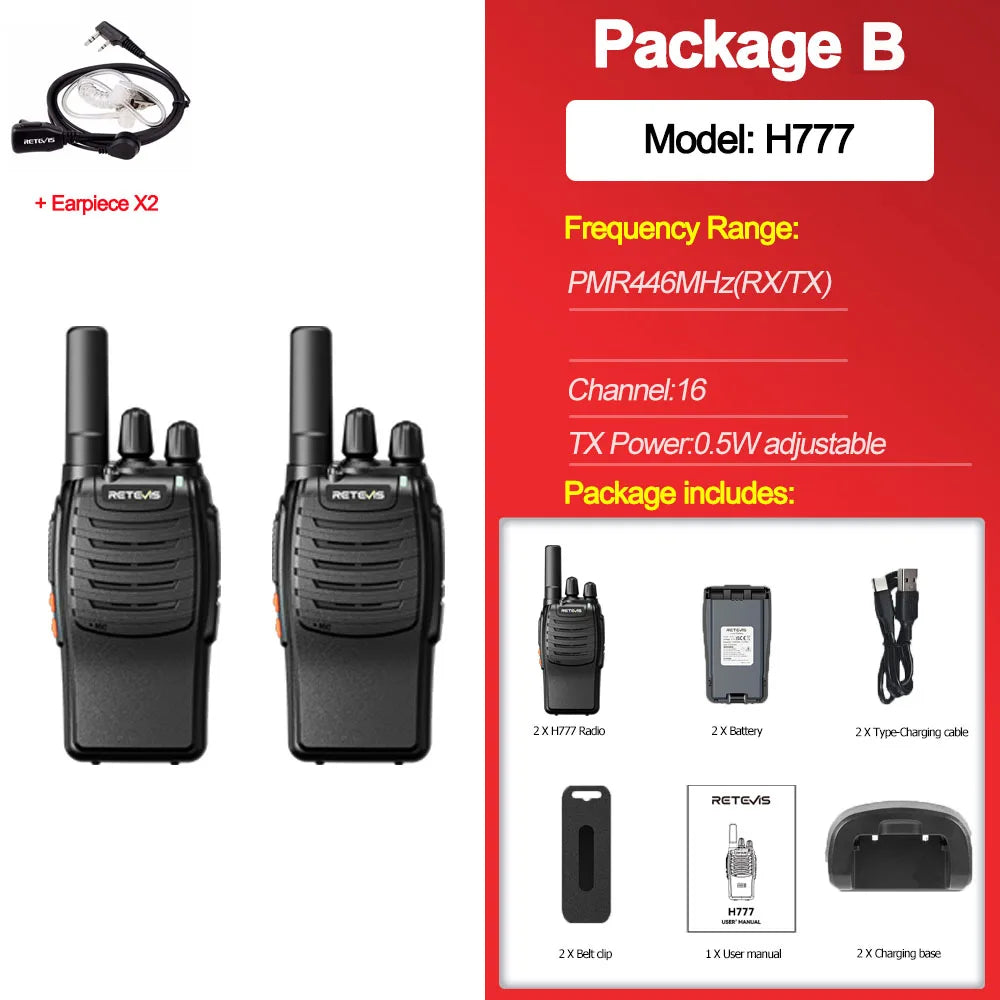 Retevis H777 2PC walkie talkie long range walkie talkies Radios Walkie-talkie Professional Compact Portable Two Way Radio Type-C
