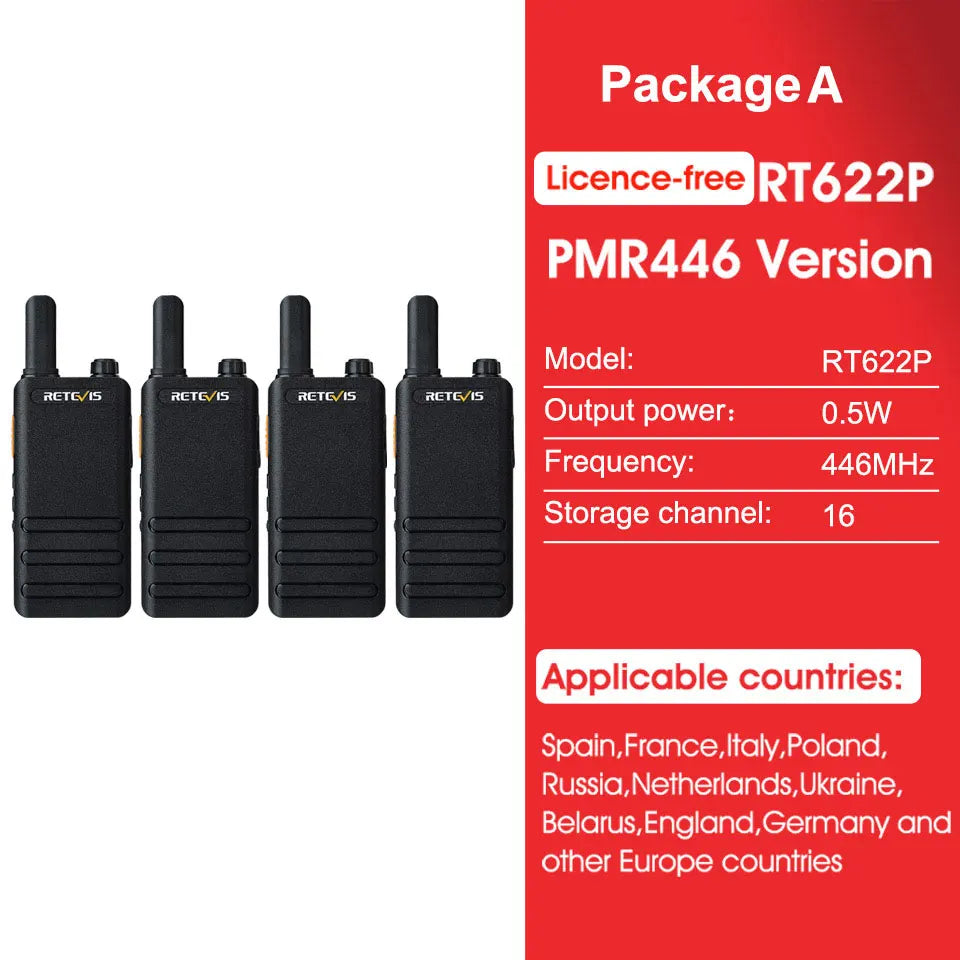 Mini Walkie Talkies Retevis RT622P Portable Walkie-talkies Type C Charge PMR446 FRS Two Way Radio Station for Hotel Restaurant
