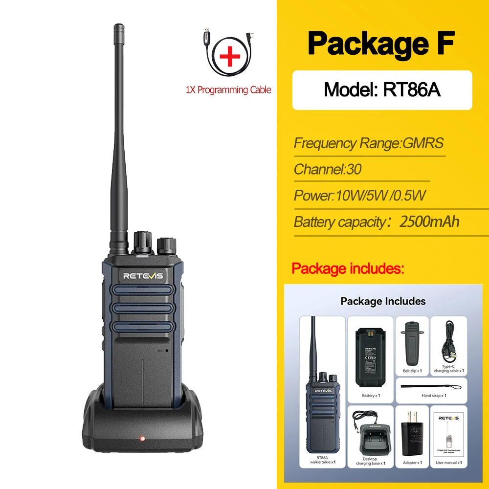 Retevis RT86A Walkie Talkie Radio Heavy Duty Walkie-talkie Communication Long Range 2 pcs Radio Communicator Intercom Long Reach