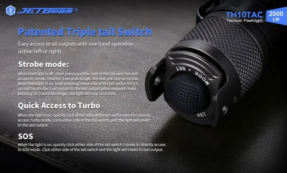 Jetbeam TH10 TAC 2000 Lumen Tactical Flashlight Rechargeable Flashlights Edc Led Waterproof Torch Light фонарик lampe de poche