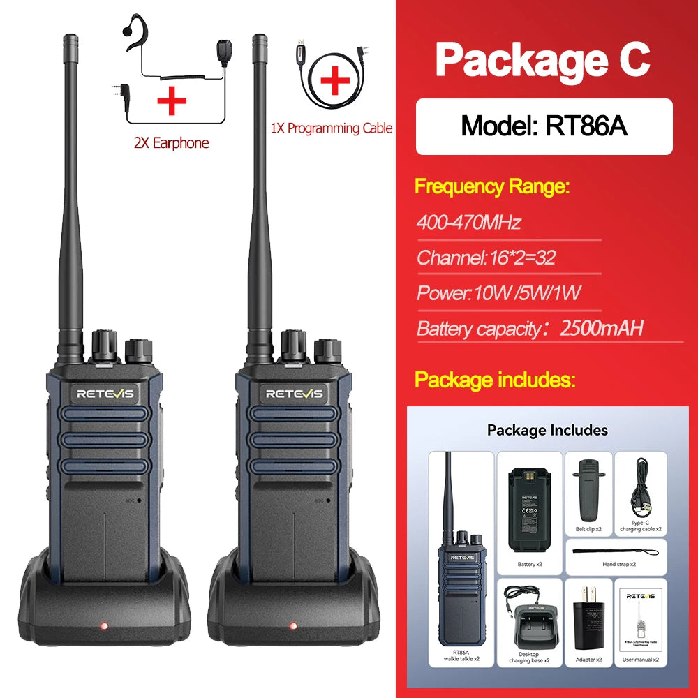 Retevis RT86A Walkie Talkie Radio Heavy Duty Walkie-talkie Communication Long Range 2 pcs Radio Communicator Intercom Long Reach
