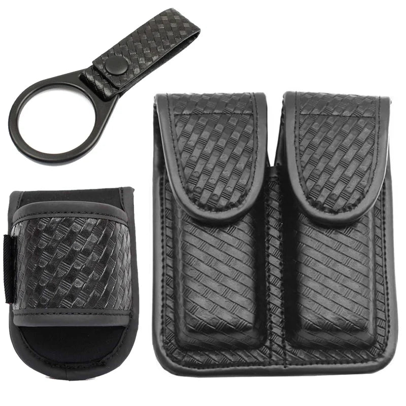 Tactical Double Magazine Pouch for G17 G19 92fs H&K Ruger,Duty Belt Nylon Pistol Mag Pouch with Flashlight Holder Ring Strap