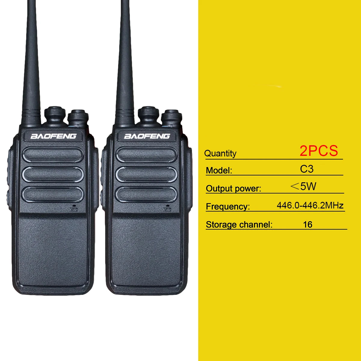 Baofeng C3 Walkie Talkie include 2PCS Long Range Ham 5W Portable Radio fm Wireless set, Amateur Two-Way Radio UHF VHF for hunting