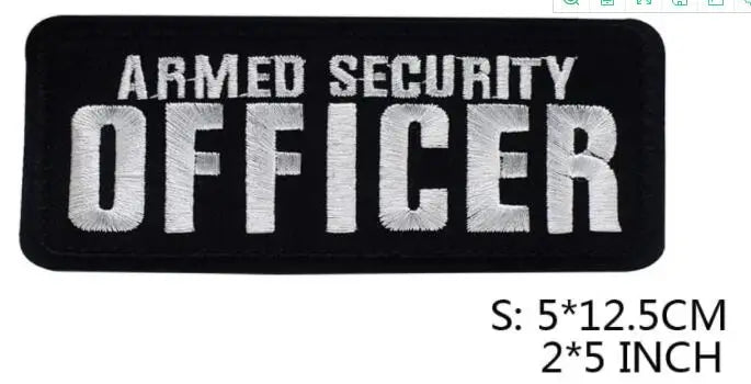 Armed Reflective IR Security Guard Embroidered Patch Sheriff Officer Agent Appliqué Uniform Vest Tactical Patches Large Badge