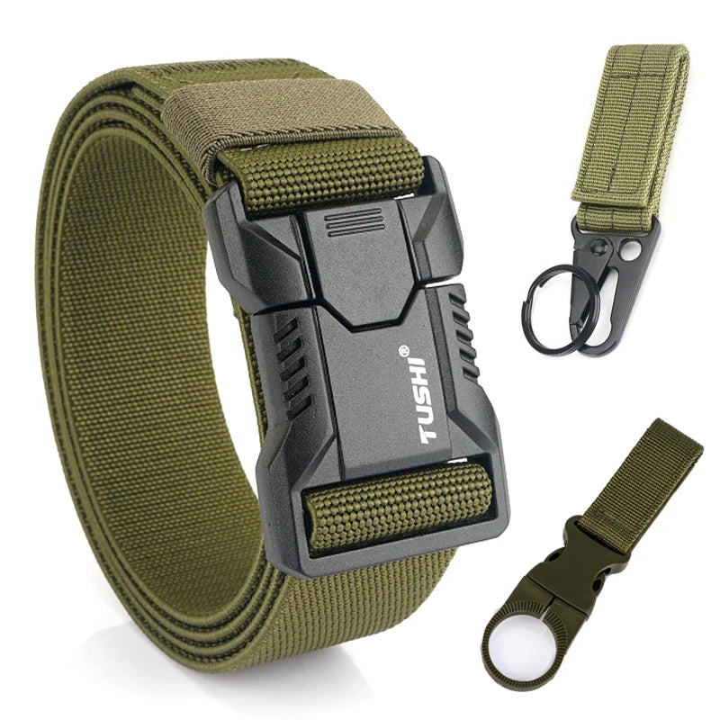 VATLTY New Tactical Outdoor Belt for Men and Women Aluminum Alloy Buckle Quick Release Elastic Belt Casual Belt Jeans Waistband