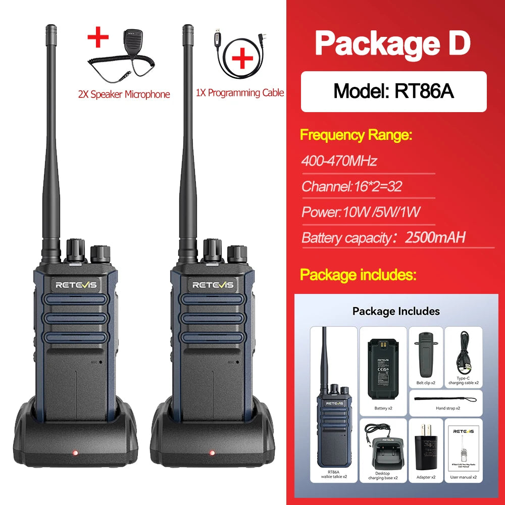 Retevis RT86A Walkie Talkie Radio Heavy Duty Walkie-talkie Communication Long Range 2 pcs Radio Communicator Intercom Long Reach