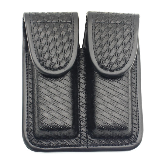 ROCOTACTICAL Basketweave Double Magazine Pouch, Snap Double Handgun Double Mag Pouch, for 2.25" Duty Belts, Fits Glock 17