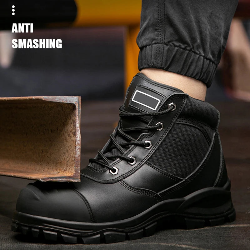 Genuine leather Work Boots Cowhide Safety Shoes Men waterproof Protection Shoes Puncture-Proof Indestructible shoes Steel Toe