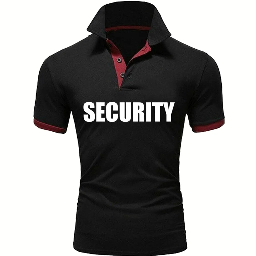 Summer Men Polo Shirt Security Uniform Print Men Tshirt Fashion Pullover HipHop Harajuku Men Short Sleeve Brand High Quality Tee