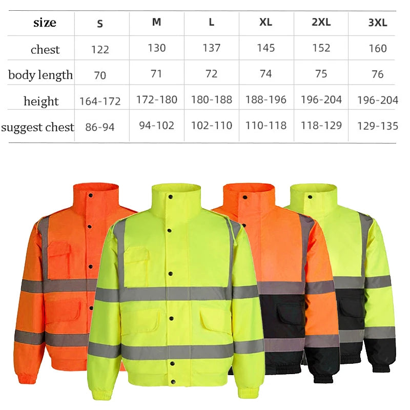 Safety Jackets for Work Men Winter Hi Vis Jacket Work Wear thickened Thermal Waterproof Windproof Reflective Jacket Men