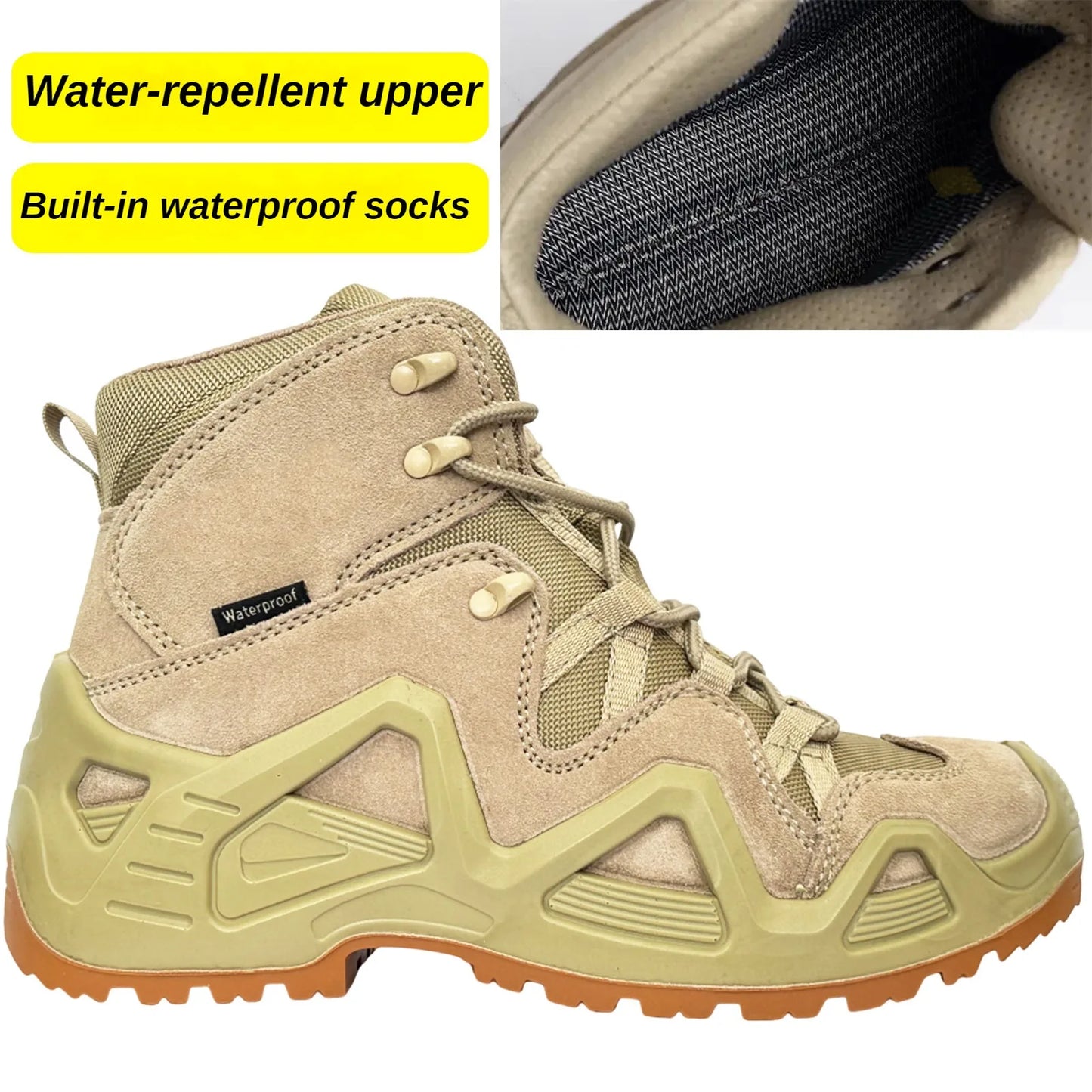 Mens Combat Tactical Boots WaterProof Outdoor Hiking Ankle Work Boots Climbing Botas Tacticas Militar Intervention Safety shoes