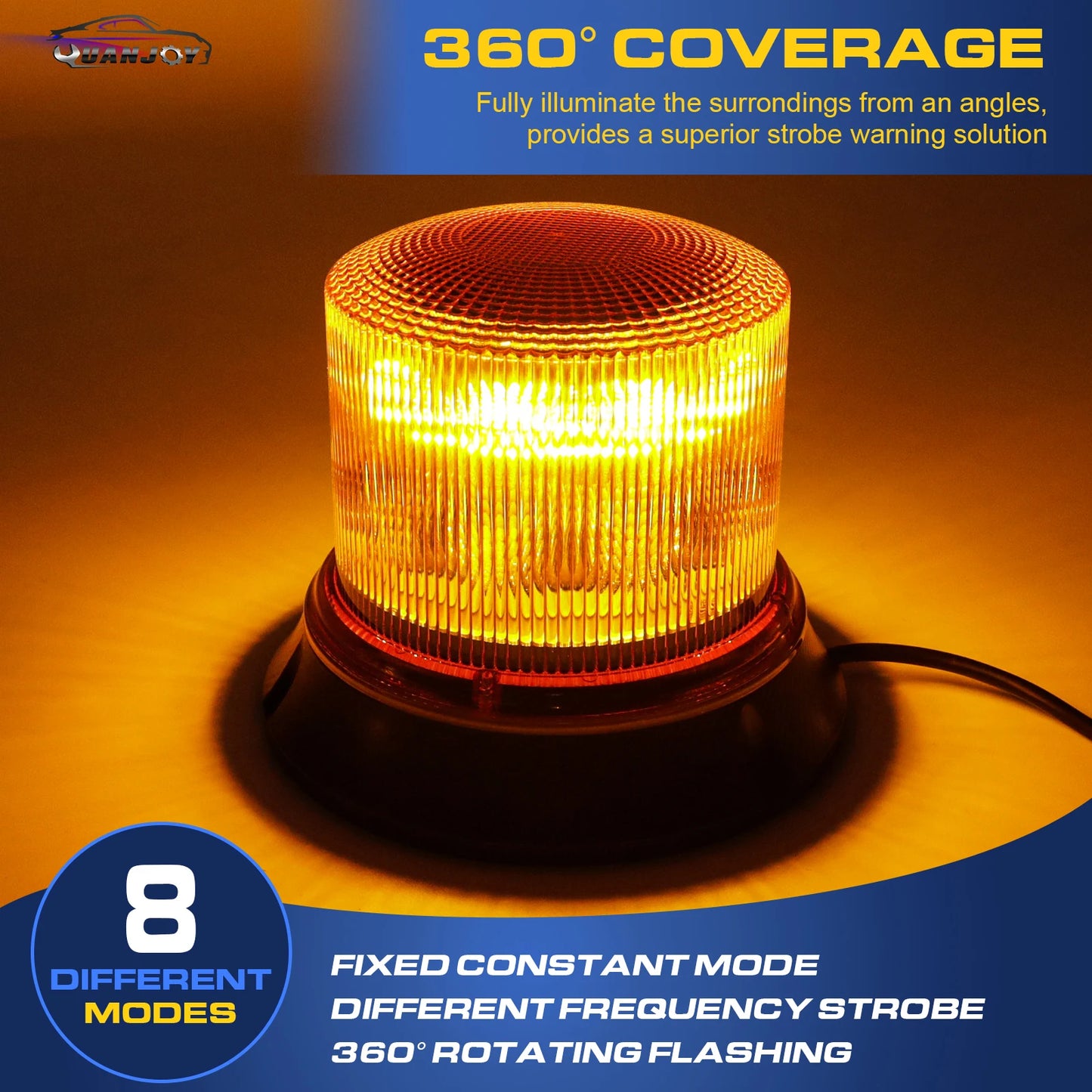 Yuanjoy 8 Modes Emergency Strobe Light Warning Beacon Rotating Light 12/24v For Commercial Vehicles, School Bus, Excavator