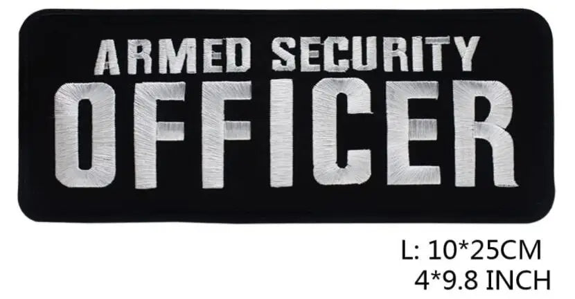 Armed Reflective IR Security Guard Embroidered Patch Sheriff Officer Agent Appliqué Uniform Vest Tactical Patches Large Badge