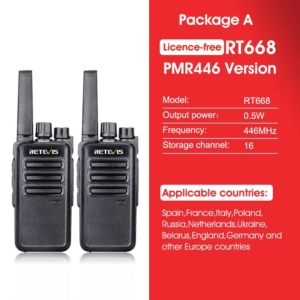 Retevis Walkie Talkie 2 pcs RT668 PMR 446 FRS Walkie-Talkies Two Way Radio Portable Communication Equipment PTT Radio Hotel Cafe