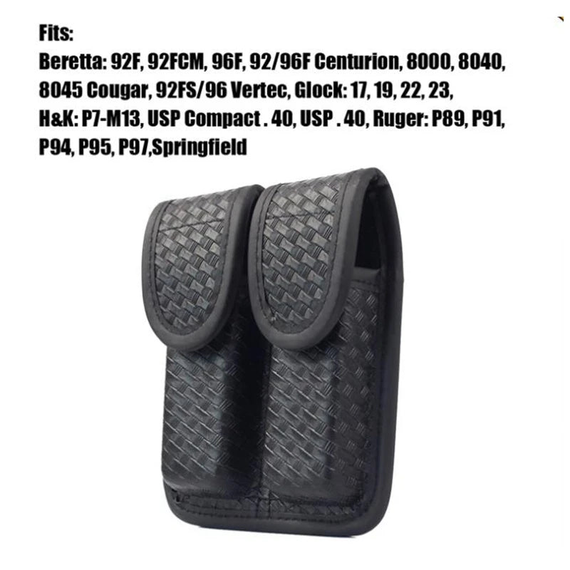 Tactical Double Magazine Pouch for G17 G19 92fs H&K Ruger,Duty Belt Nylon Pistol Mag Pouch with Flashlight Holder Ring Strap
