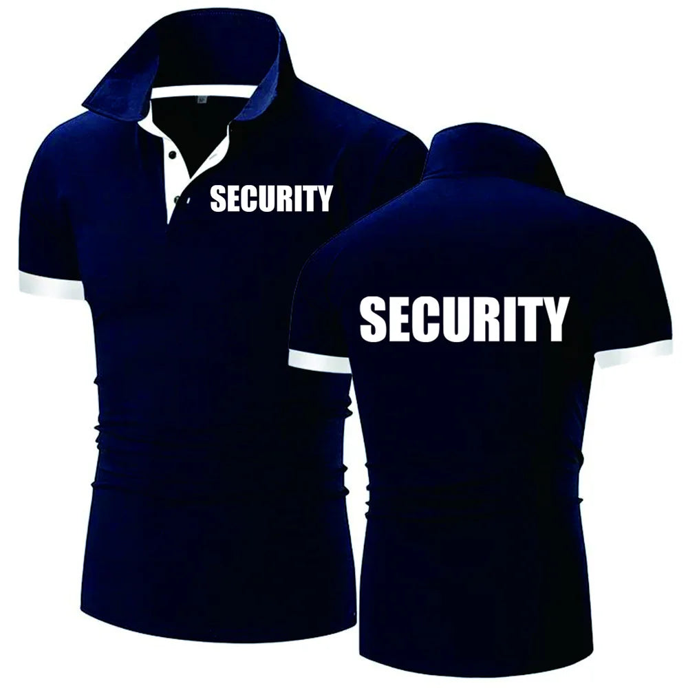 Summer Men Polo Shirt Security Uniform Print Men Tshirt Fashion Pullover HipHop Harajuku Men Short Sleeve Brand High Quality Tee