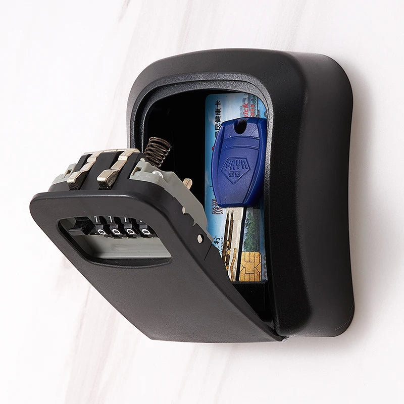 Black/Gold/Silver Metal Key Lock Box Outdoor Wall Mounted Key Holder Organizer 4 Digit Combination Security Storage Secret Box