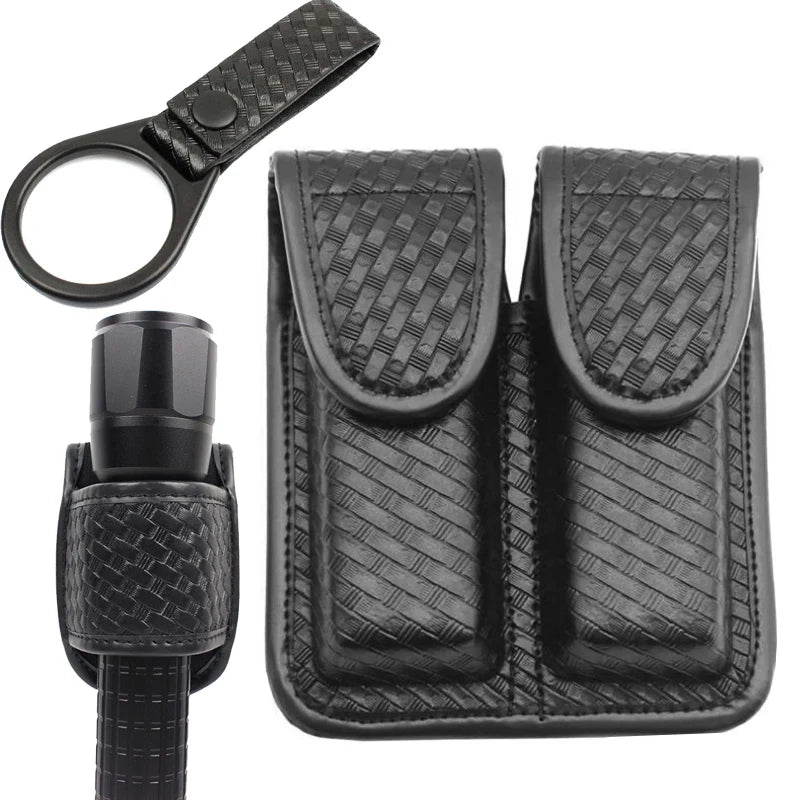 Tactical Double Magazine Pouch for G17 G19 92fs H&K Ruger,Duty Belt Nylon Pistol Mag Pouch with Flashlight Holder Ring Strap
