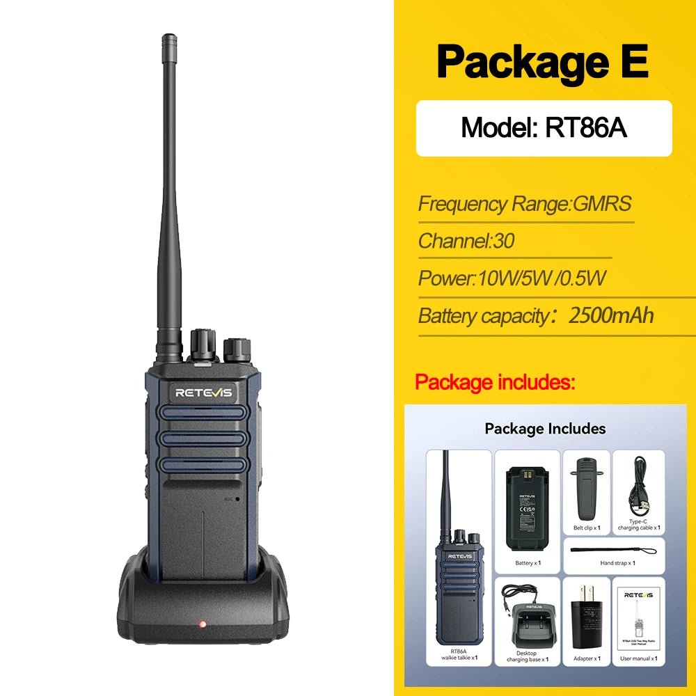 Retevis RT86A Walkie Talkie Radio Heavy Duty Walkie-talkie Communication Long Range 2 pcs Radio Communicator Intercom Long Reach
