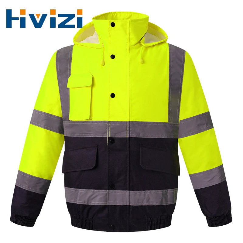 Safety Jackets for Work Men Winter Hi Vis Jacket Work Wear thickened Thermal Waterproof Windproof Reflective Jacket Men