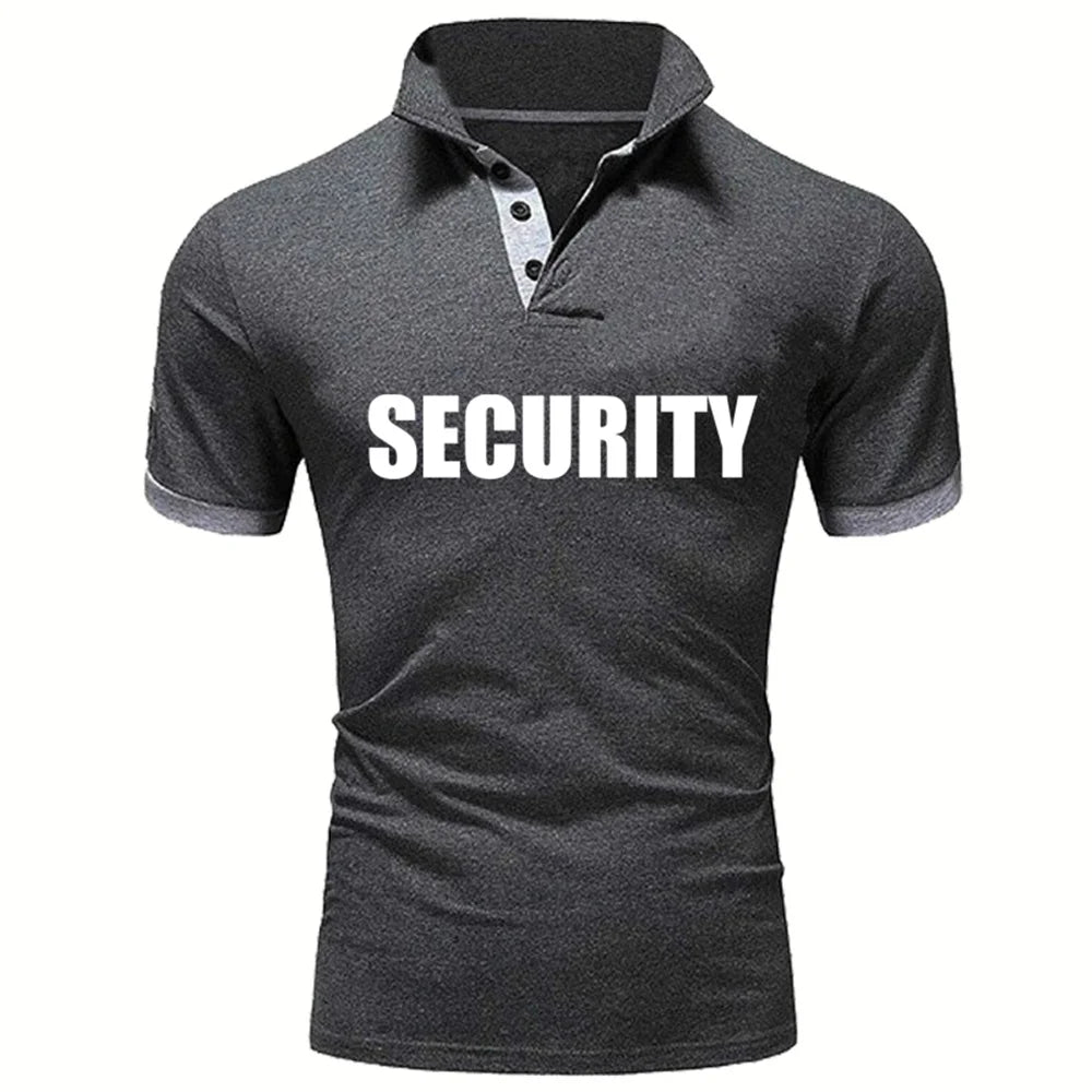 Summer Men Polo Shirt Security Uniform Print Men Tshirt Fashion Pullover HipHop Harajuku Men Short Sleeve Brand High Quality Tee