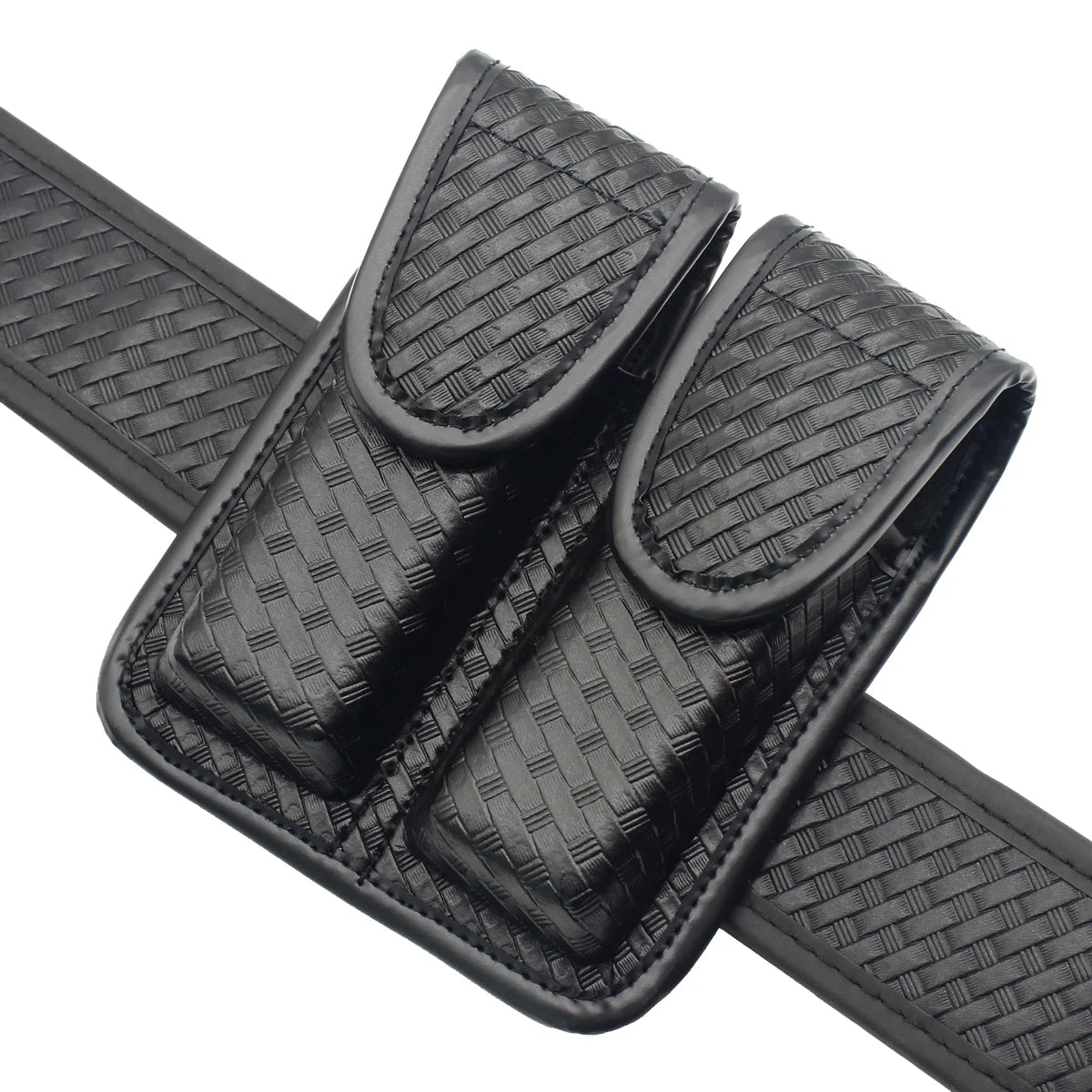 ROCOTACTICAL Basketweave Double Magazine Pouch, Snap Double Handgun Double Mag Pouch, for 2.25" Duty Belts, Fits Glock 17