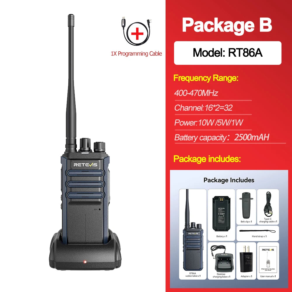Retevis RT86A Walkie Talkie Radio Heavy Duty Walkie-talkie Communication Long Range 2 pcs Radio Communicator Intercom Long Reach
