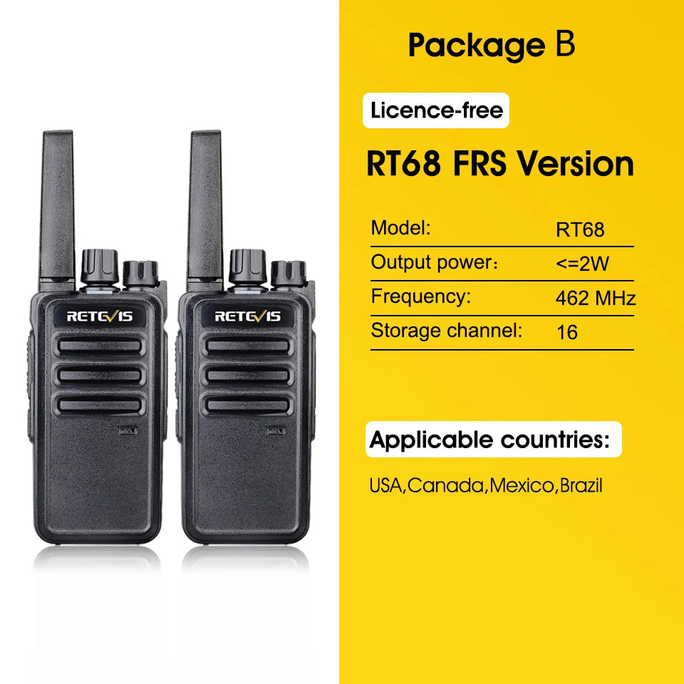 Retevis Walkie Talkie 2 pcs RT668 PMR 446 FRS Walkie-Talkies Two Way Radio Portable Communication Equipment PTT Radio Hotel Cafe
