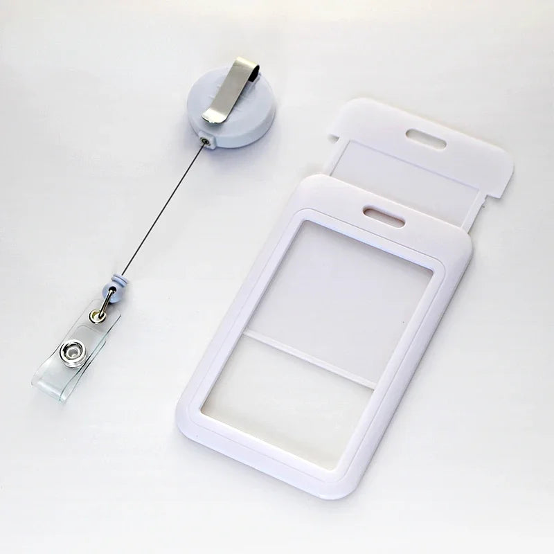 1Set Retractable Badge Holder Reel Staff Nurse Plastic Working Permit Holder Cover Exhibition Bus Pass Card Cover Case ID Sleeve