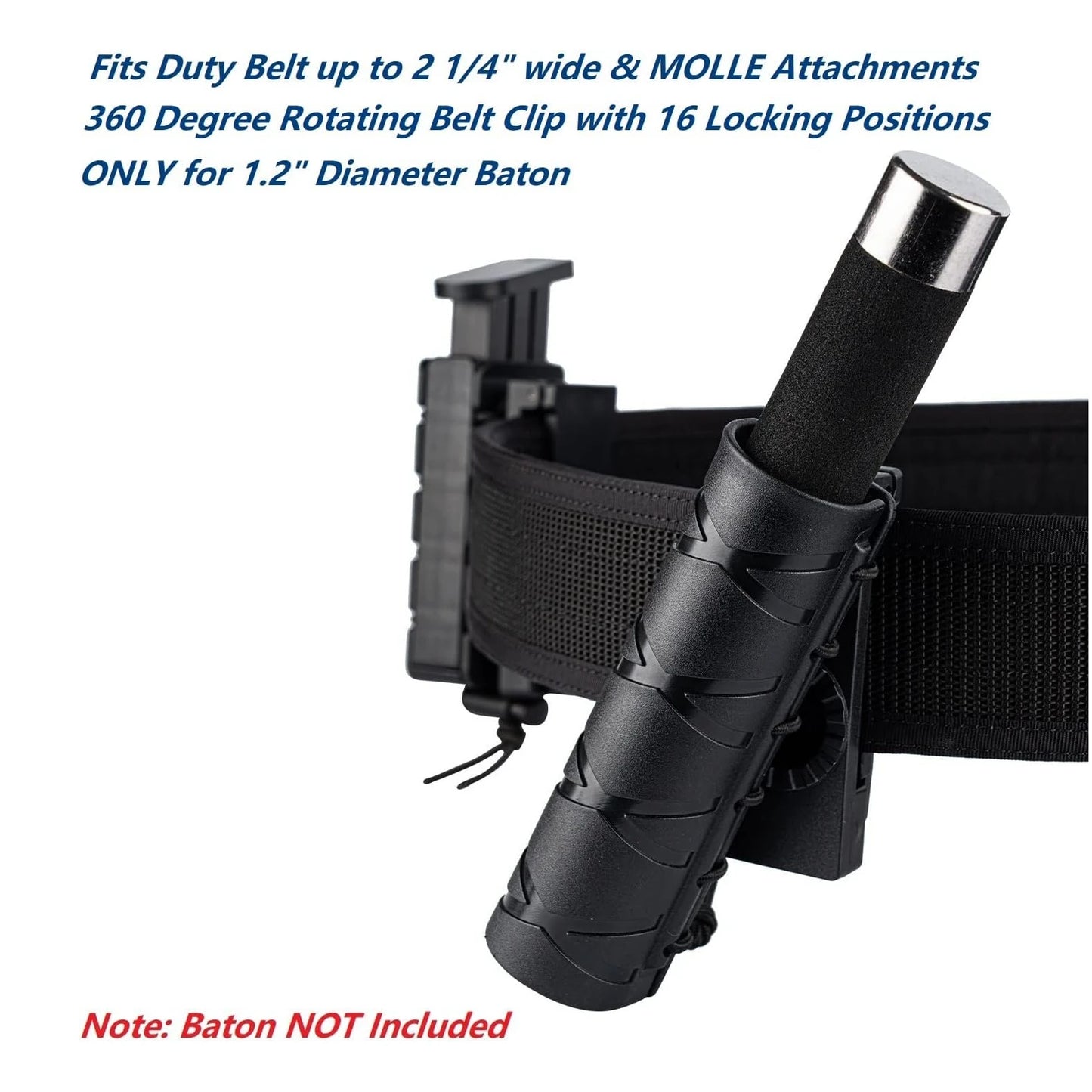 Baton Holder 360 Degree Rotating MOLLE Clip 16"-21"-26" Telescopic Holster for 1.2" Diameter Expandable Carry Case Baton Carrier