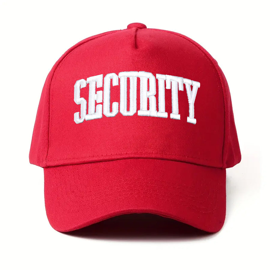 Safety Letter Embroidered Baseball Cap - Adjustable, Lightweight And Breathable Sun Hat for Men And Women - Stylish Black Cap with White 'SECURITY' Text - Perfect for Hiking, Traveling, And Outdoor Activities.