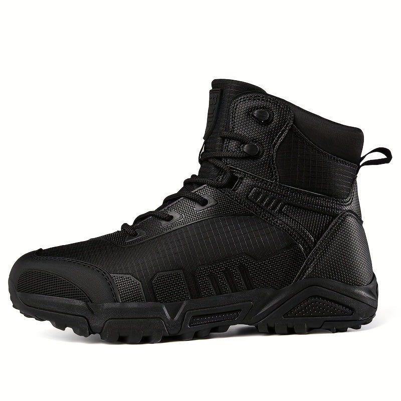 Men's Trendy Solid Hiking Boots, Comfy Non Slip Lace Up Durable Shoes For Men's Outdoor Activities