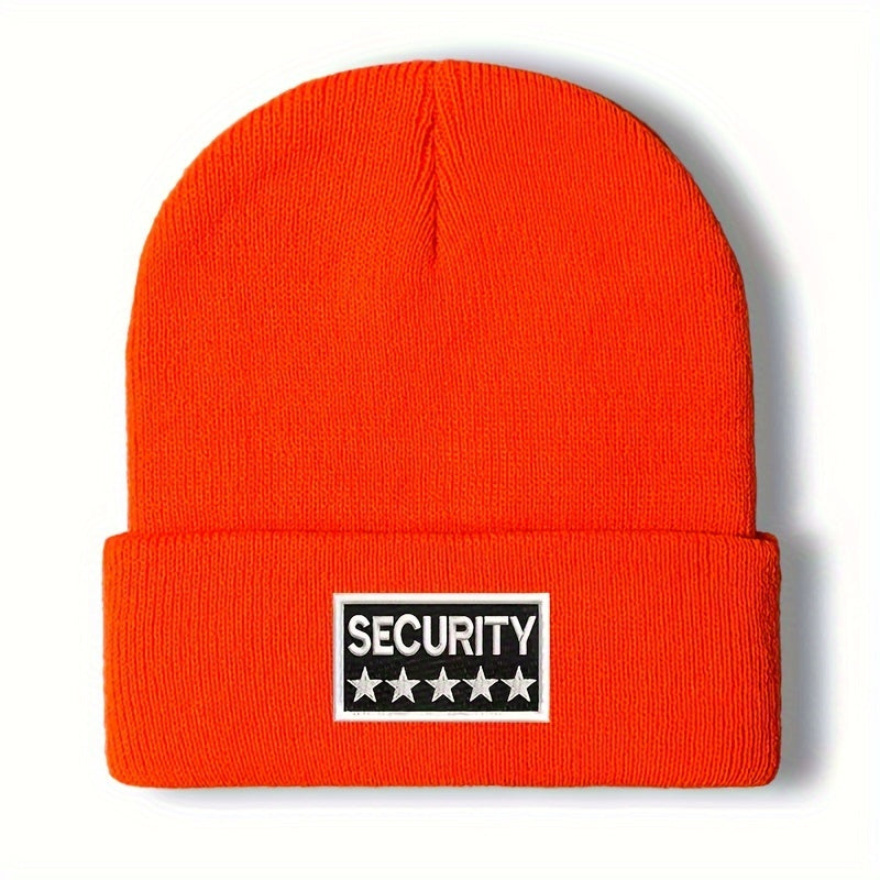 100% Acrylic Unisex Security Embroidered Knit Beanie Cap - Soft, Comfortable, Windproof & Lightweight Winter Hat for Men and Women with Elasticity