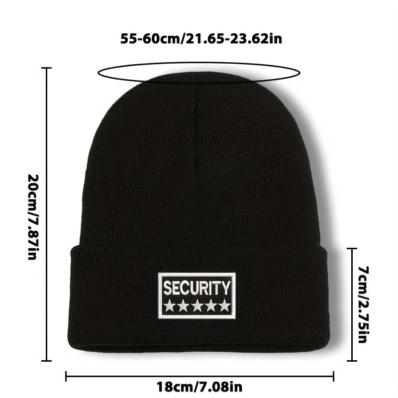 100% Acrylic Unisex Security Embroidered Knit Beanie Cap - Soft, Comfortable, Windproof & Lightweight Winter Hat for Men and Women with Elasticity