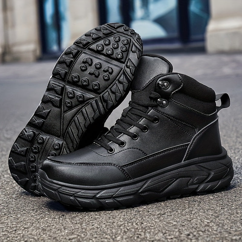 Men'S Casual High-Top Sneakers - Black, Lace-Up, Round Toe, Comfortable for Outdoor & Daily Wear, Stylish Lacing Design, Everyday Comfort Shoes|Stylish High Top Sneakers|Durable Construction, High Top Sneakers