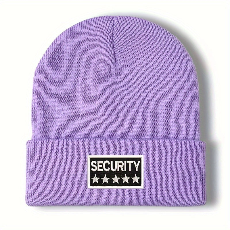 100% Acrylic Unisex Security Embroidered Knit Beanie Cap - Soft, Comfortable, Windproof & Lightweight Winter Hat for Men and Women with Elasticity