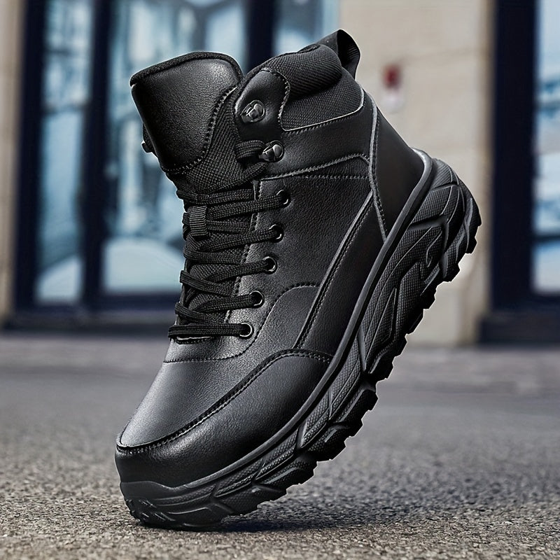 Men'S Casual High-Top Sneakers - Black, Lace-Up, Round Toe, Comfortable for Outdoor & Daily Wear, Stylish Lacing Design, Everyday Comfort Shoes|Stylish High Top Sneakers|Durable Construction, High Top Sneakers