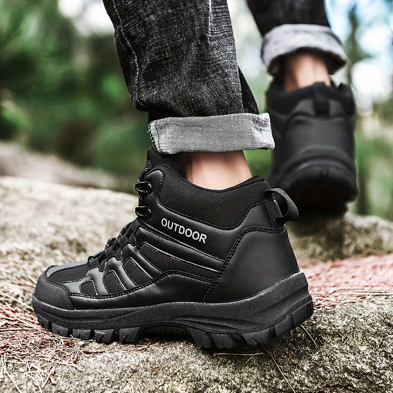 Men'S Large Size High-Top Outdoor Boots - Durable, Versatile Casual Boots with "OUTDOOR" Design, Lace-Up Closure, and Comfortable TPR Sole for Hiking and Casual Attire, Casual Hiking Footwear | Stylish Work Boots | Rugged Tre