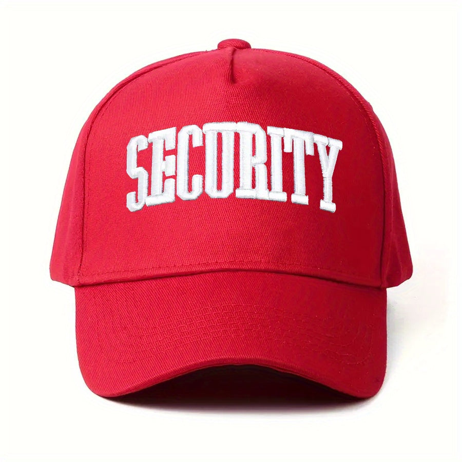 Safety Letter Embroidered Baseball Cap - Adjustable, Lightweight And Breathable Sun Hat for Men And Women - Stylish Black Cap with White 'SECURITY' Text - Perfect for Hiking, Traveling, And Outdoor Activities.