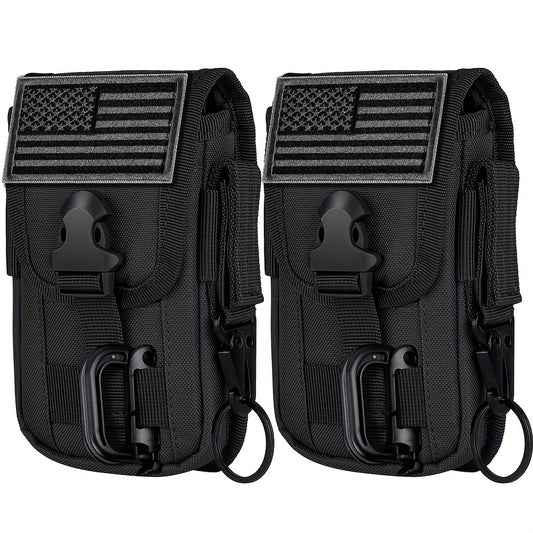 US Flag Patch Tactical Molle Cell Phone Holster Pouch - Smartphone Case for 4.7"-6.7" with Armor Case, D-Ring, and Gear Clip - Waist Bag Belt Gadget Bag