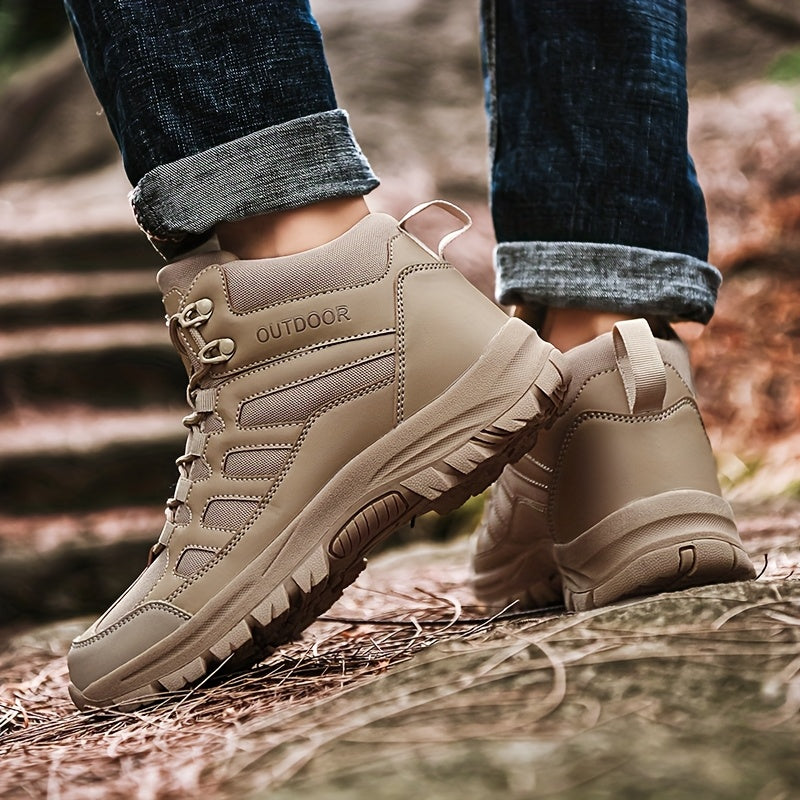 Men'S Large Size High-Top Outdoor Boots - Durable, Versatile Casual Boots with "OUTDOOR" Design, Lace-Up Closure, and Comfortable TPR Sole for Hiking and Casual Attire, Casual Hiking Footwear | Stylish Work Boots | Rugged Tre