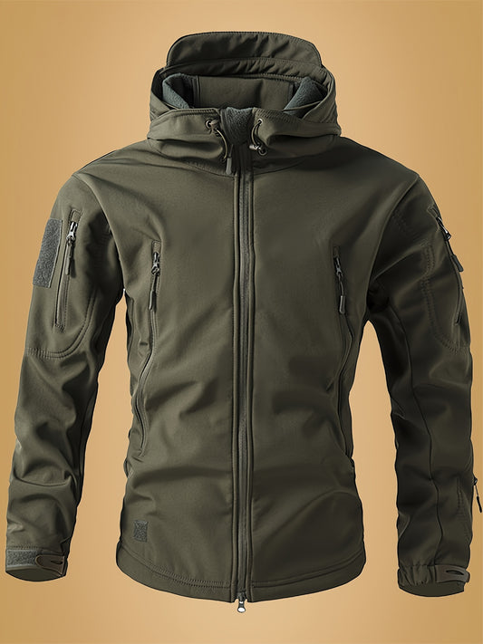 Men'S Tactical Windbreaker Jacket - Black, Full-Zip, Softshell, Windproof for Hiking & Outdoor Sports, Training & Adventure Ready, Durable Polyester Lining, Zipper Closure, Tactical Outdoor Gear|Sporty Windbreaker|Durable Zip